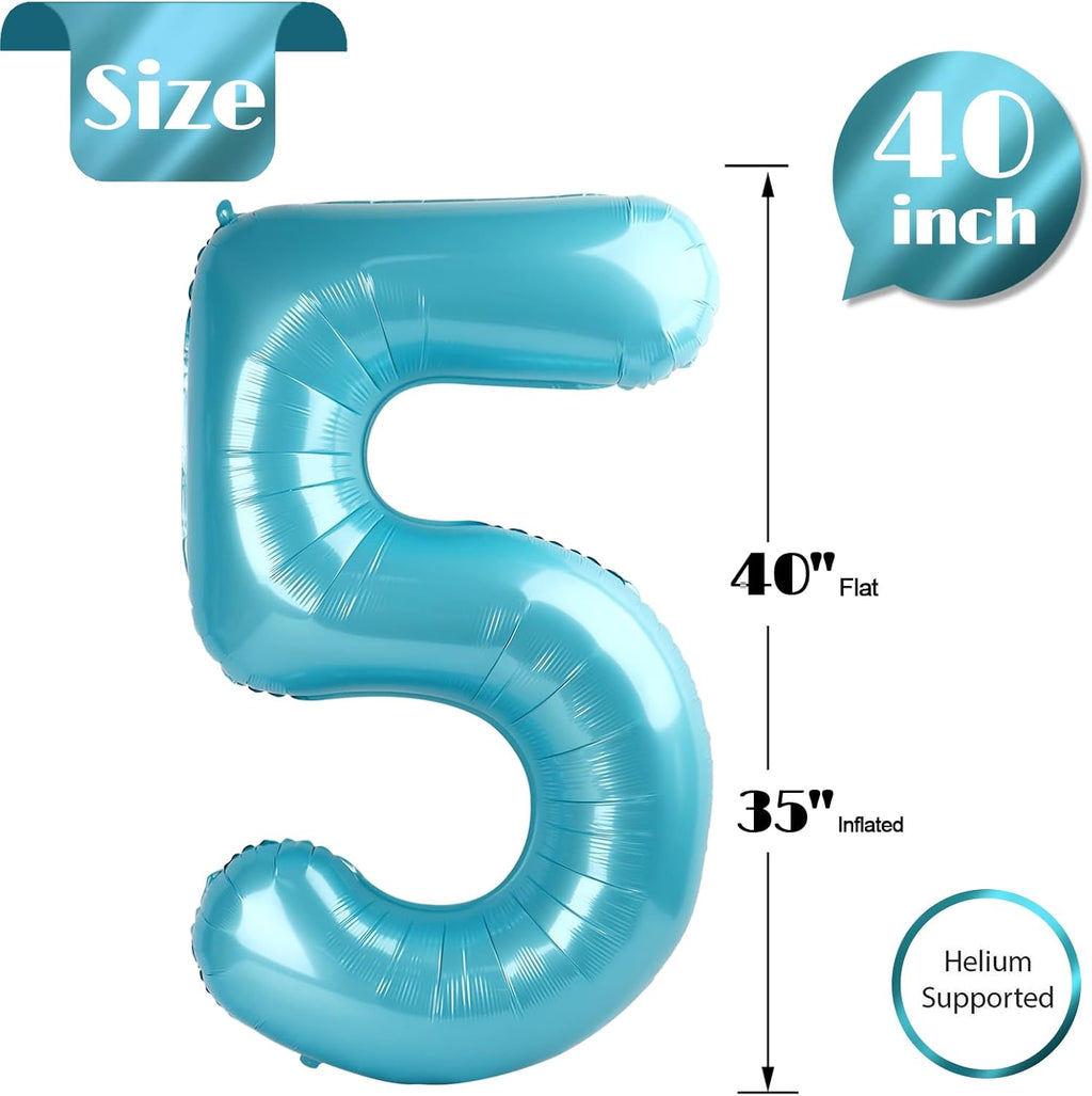 Pearlescent Blue Number 5 Balloon - 40 Inch 5th Birthday Decorations | Stunning Party Supplies