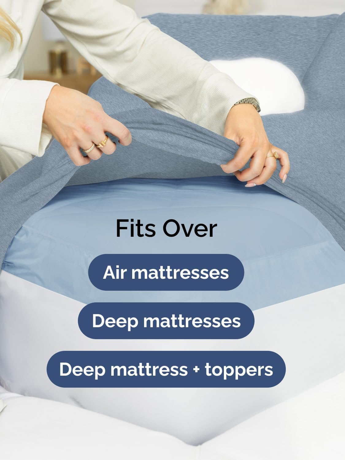 Skiennix Extra Deep Full Sheet Set - 6 Piece Breathable Cooling Sheets - Hotel Luxury Bedding - Soft Wrinkle-Free Heathered Blue