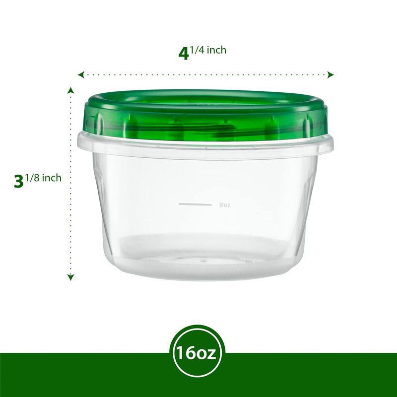 ELEGANT DISPOSABLES (8 Ounce 20 Pack) Twist cap Containers Clear Bottom With Green Top Screw on Lids Twist Top Food Storage Freezer Containers
