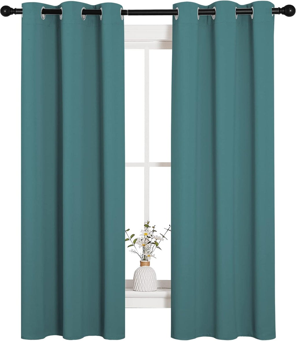 NICETOWN Blackout Kitchen Curtain Panels - Thermal Insulated Grommet Drapes, Sea Teal, 34x63-Inch (One Pair)