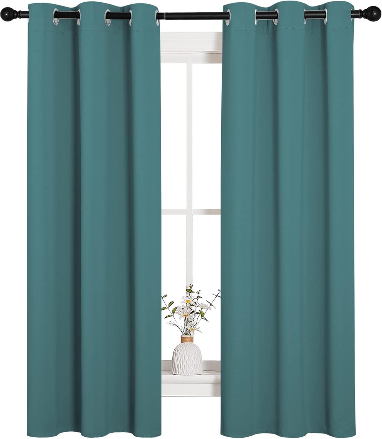 NICETOWN Blackout Kitchen Curtain Panels - Thermal Insulated Grommet Drapes, Sea Teal, 34x63-Inch (One Pair)