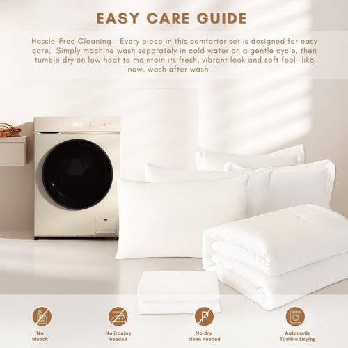 FMLIUY Cal King Comforter Duvet Cover Set White - 7-Piece Bed in a Bag, Festive Gift Double Brushed Micorfiber All-Season Soft Bedding with Sheets & Envelope Pillowcases(104"x90",Cal King)