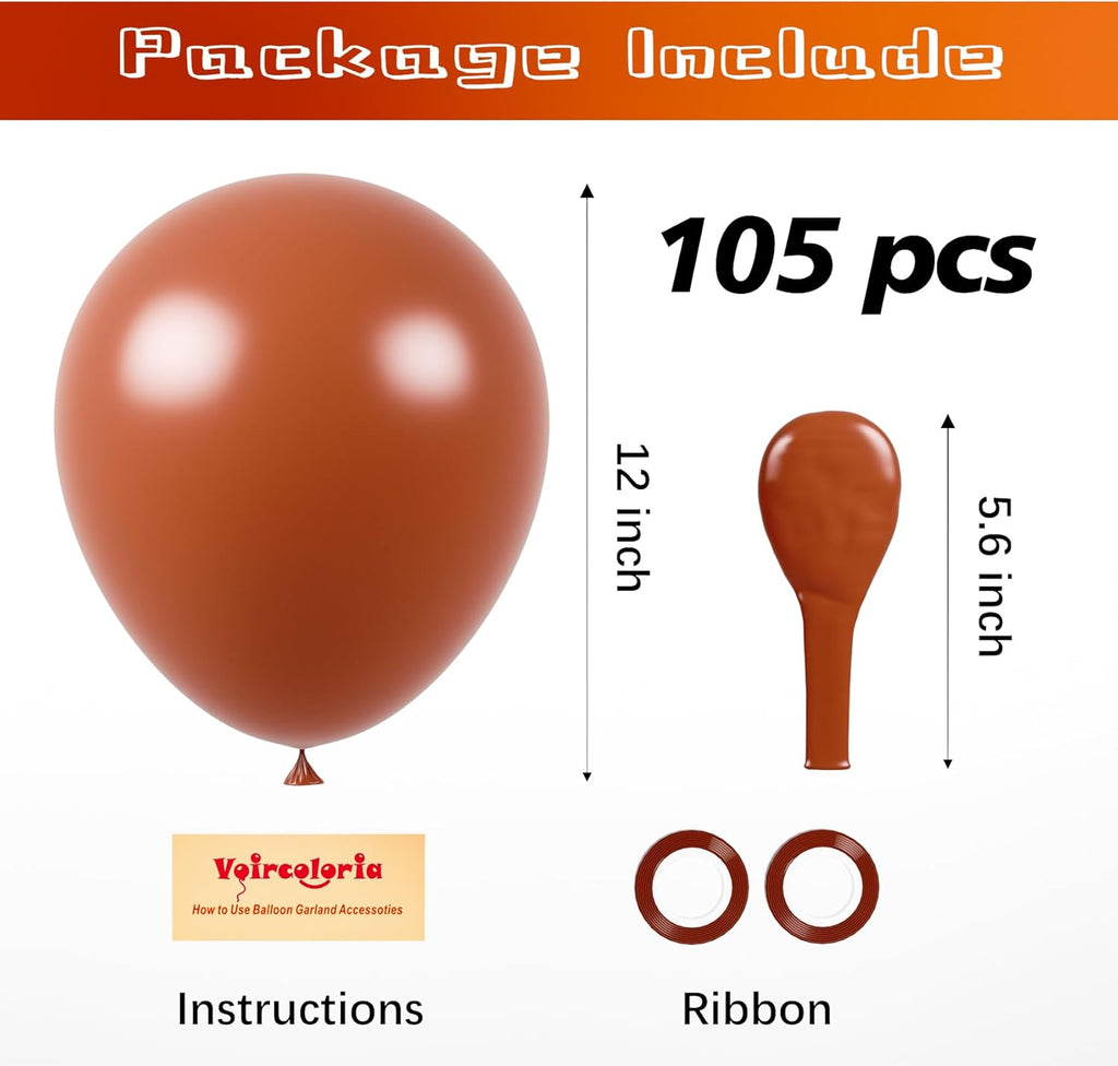 Voircoloria 12-Inch Coffee Balloons - 105pcs Latex Party Balloons for Birthday, Baby Shower & Gender Reveal Celebrations