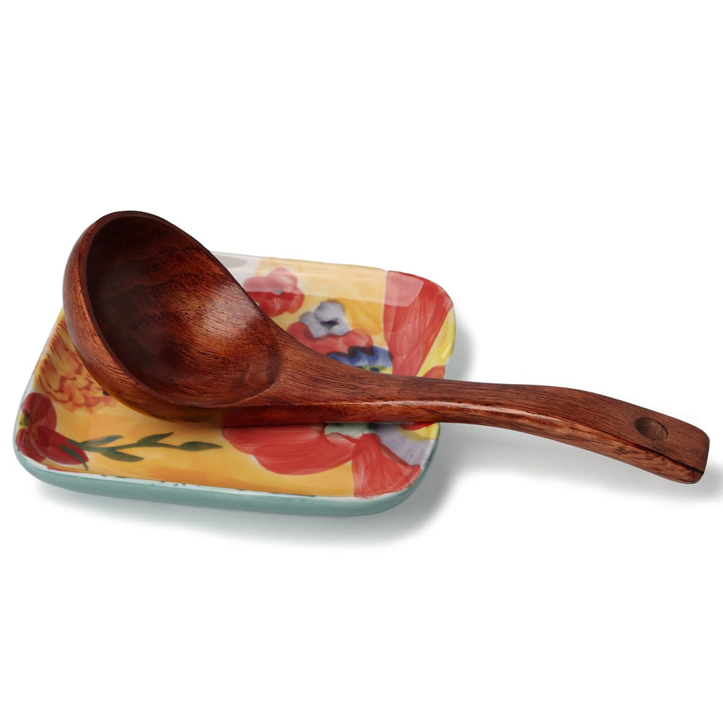 Colorful Hand Painted Spoon Rest 4.75 Inches Ceramic Spoon Holder for Kitchen Counter Stove Top, Dishwasher Safe, Multicolor (Set of 2)