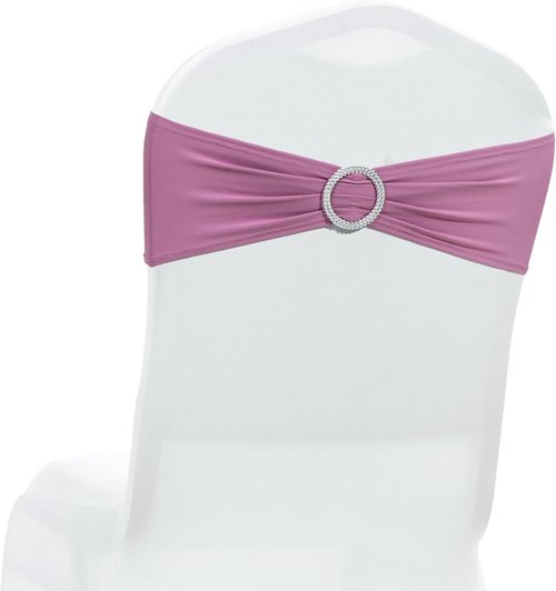 MDS Premium Spandex Chair Sashes - Stretchy Bow Covers with Buckle Slider | 100 Pack - Dusty Pink