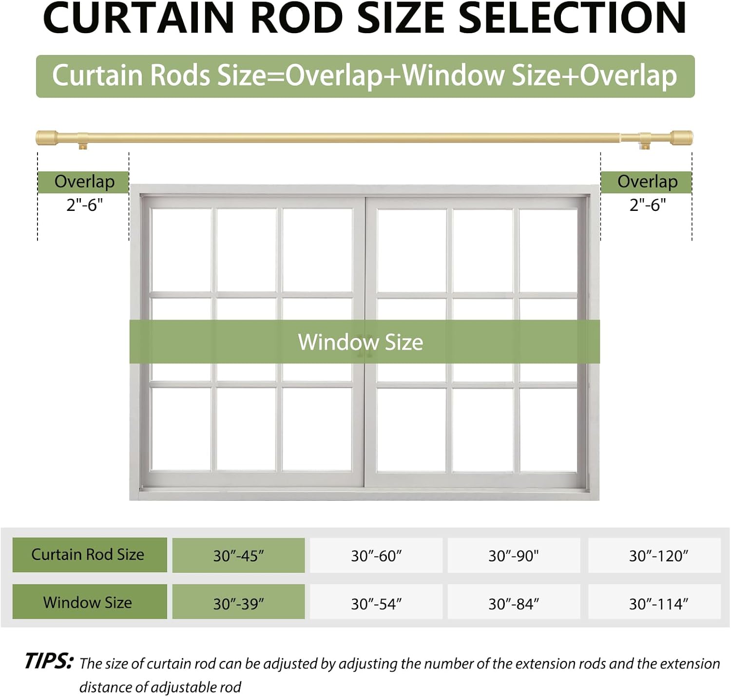 Regine Switzerland Adjustable Gold Curtain Rods - 30-45 Inch for 30-39 Inch Windows | 2 Pack with Brackets