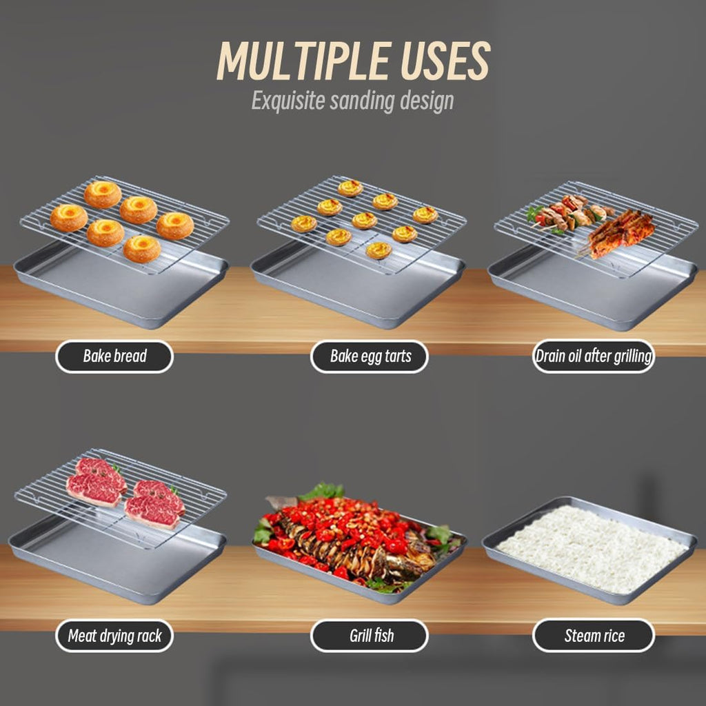 Skiennix 2-in-1 Stainless Steel Baking Sheet - Heavy Duty Oven Pan with Cooling Rack, Easy Clean