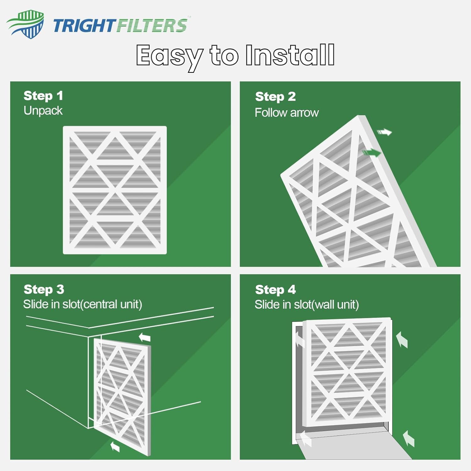 TRIGHTFILTERS 20x20x1 Air Filter - Durable MERV 8 Pleated HVAC & AC Replacement | 2-Pack