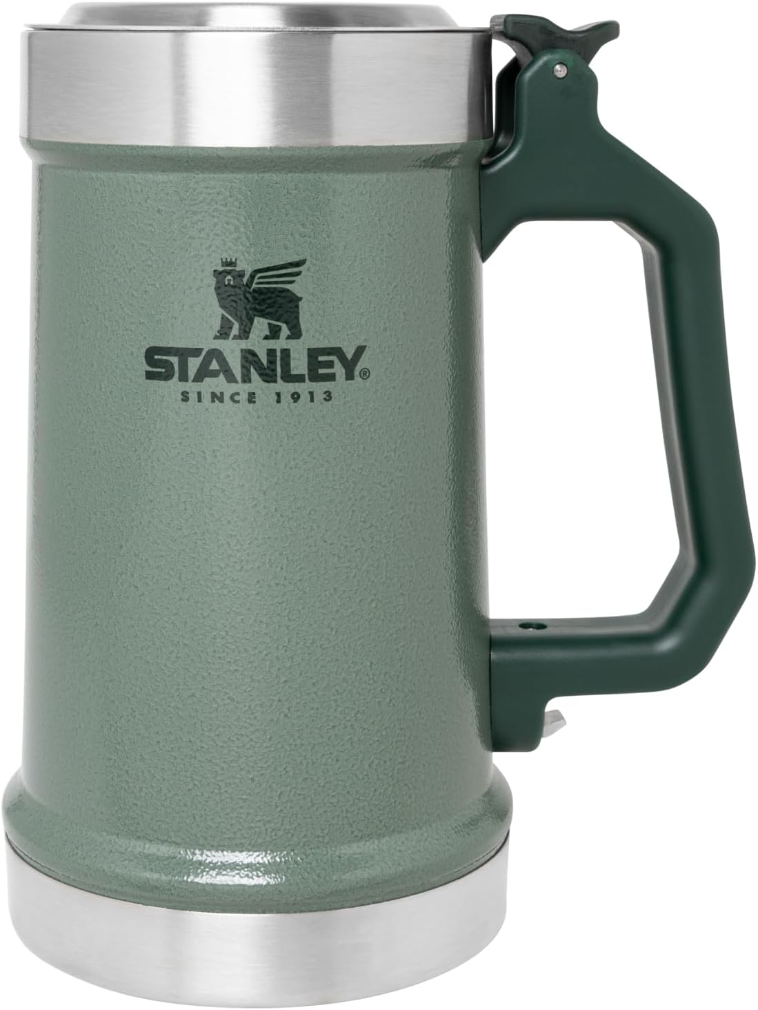 STANLEY Classic Beer Stein - 24 oz Insulated Stainless Steel Mug with Flip-Up Lid & Built-In Opener | Hammertone Green
