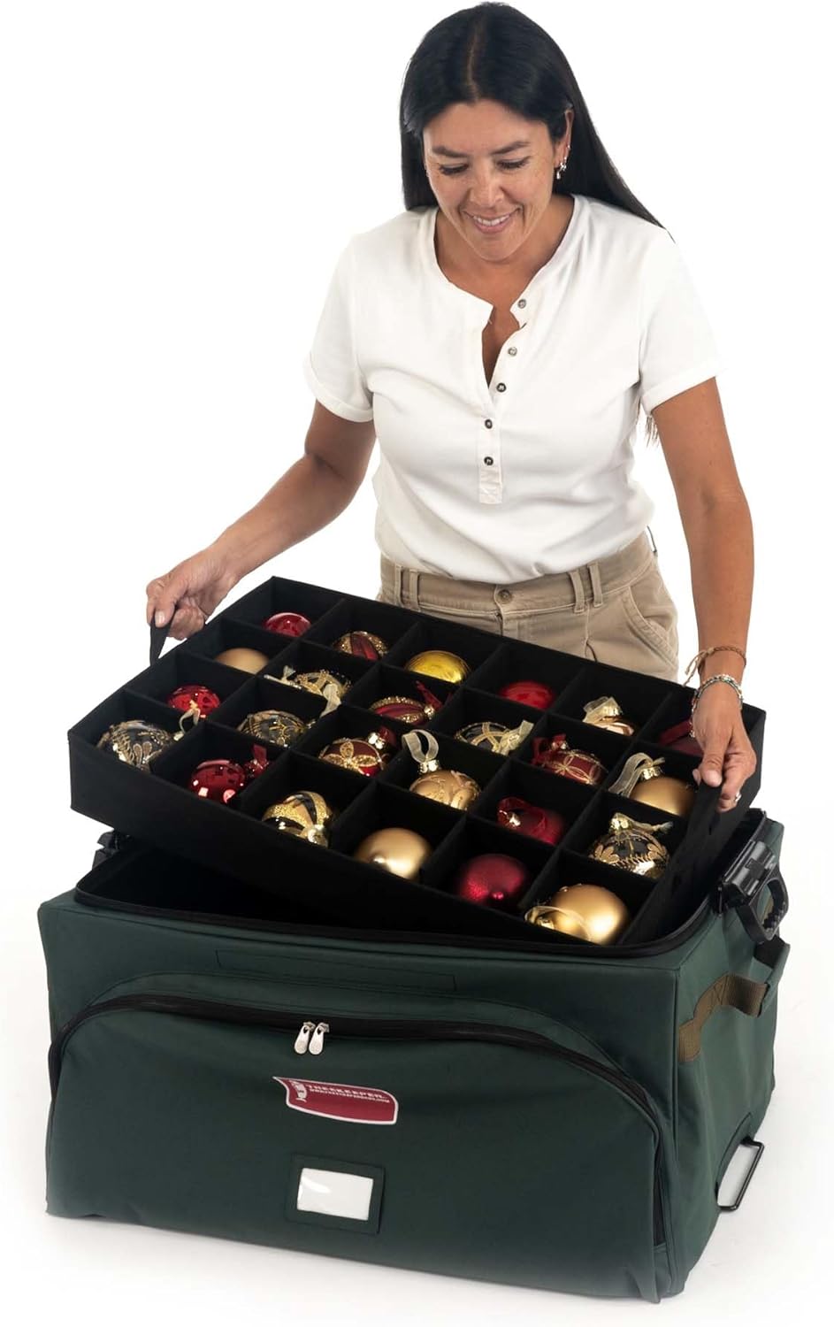 TreeKeeper Deluxe Ornament Storage Box - Holds 72 Ornaments Up to 4 Inches | Acid-Free Fabric Lining & 3 Removable Trays