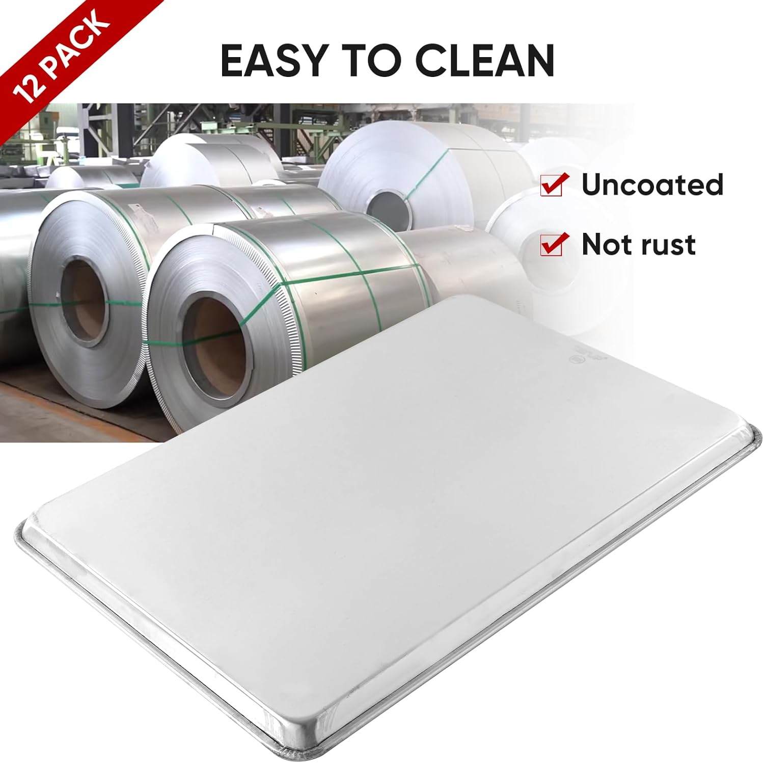 TENUP 12 Pack Aluminum Full Sheet Pan - Heavy Duty Baking Tray, 26" x 18", Warp-Resistant & Rust-Free