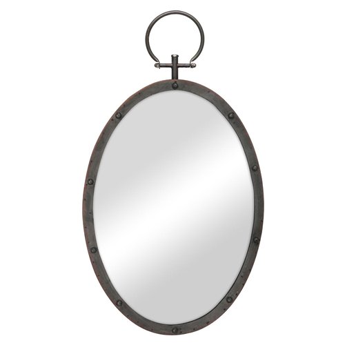 Stonebriar 24.6" x 14" Oval Bronze Metal Wall Mirror with Rivet Detail and Hanging Loop, Decorative Rustic Decor for the Living Room, Bedroom, Bathroom, and Entryway