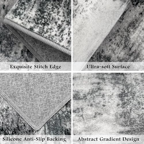 3-Piece Abstract Kitchen Rug Set, Washable Non-Slip Floor Mats, Grey