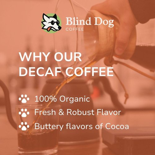 Blind Dog Coffee - 12 Oz Whole Bean Decaf Coffee - Low Acid Medium Roast - Swiss Water Process - Flavored Decaffeinated - Perfect Brew to Start your Day