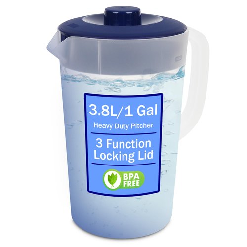 Water Pitcher with Lid 1 Gallon Pitcher, Freezer/Dishwasher Safe, BPA Free & Phthalate Free - Navy