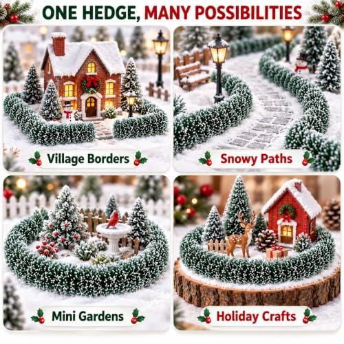 VKQ 6 Pack Christmas Village Hedges - 14 Inch Flexible Snowy Sisal Borders