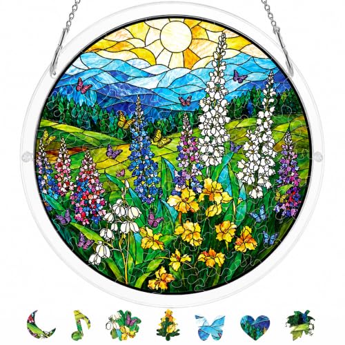 8.9-Inch Wildflower Acrylic Puzzle Suncatcher Window Hanging Decor