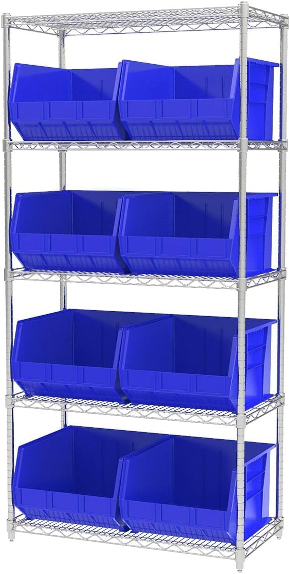Akro-Mils Plastic Storage Bins - Space-Saving Stackable Organizers for Garage & Pantry | 18" x 16" x 11", Blue, 3-Pack