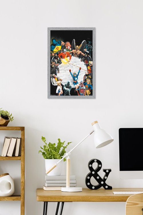 DC Comics The Justice Society of America - Table Meeting Wall Poster, 22.4L" x 14.7W", Gray Framed Version