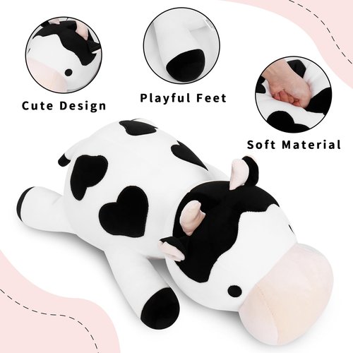 IdeaMeme Cow Weighted Plush, 24" 4.2 lbs Weighted Stuffed Animals, Cute Cow Plush Toy Pillow Gifts for Kids and Adults