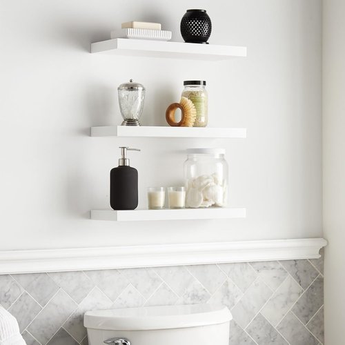 BAYKA Floating Wall Shelves - Rustic Wood Design for Bathroom, Bedroom & Living Room | Set of 3 (White, 15.7in)