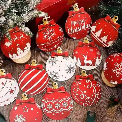 PBPCGBW 12Pcs Red and White Christmas Tree Ornaments - Flat Ball Decorations - Christmas-12