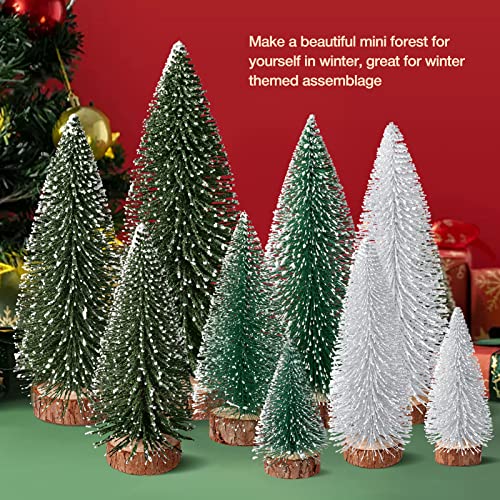 Mini Christmas Trees Set of 9 - Frosted Bottle Brush Tabletop Decor