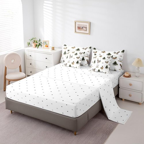 Erosebridal 7Pcs Twin Mallard Duck Bedding for Boys Men Nursery Woodland Wild Ducks Comforter Rustic Country Duck Camo Bedding Set Forest Hunting and Fishing Bed Sheets with Pillowcases Bed in A Bag