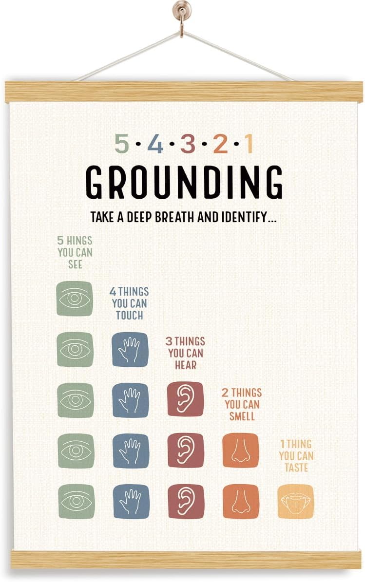 YGSDZY Grounding Technique Exercise Poster - Therapy Wall Art for Mental Health | Wood Hanger Decor