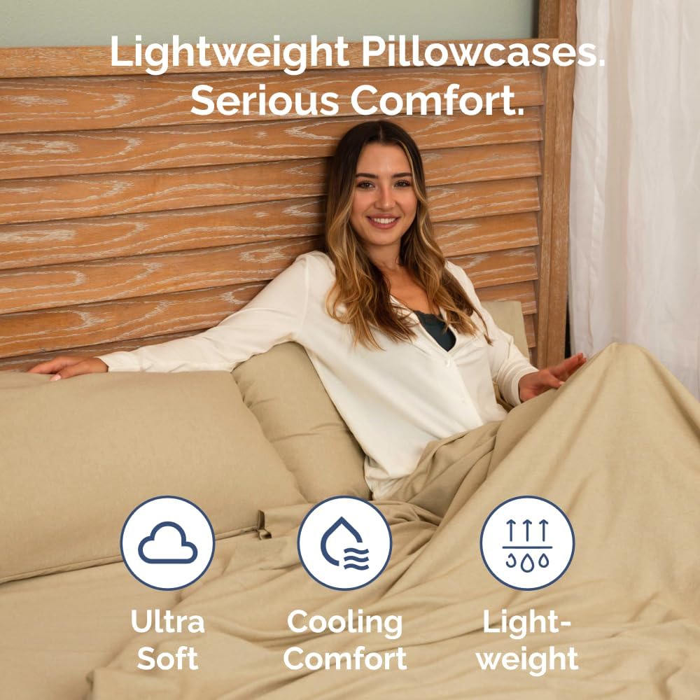 Skiennix Standard Pillow Cases Set of 4 - Ultra Soft Hotel Quality Covers - Machine Washable - Heathered Tan