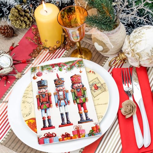 Red Whaline 100Pcs Christmas Nutcracker Watercolor Holiday Paper Napkins