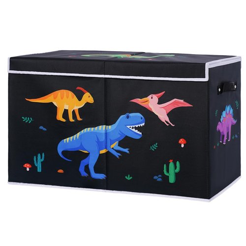 DoveeDosa Dinosaur Toy Box - Black Collapsible Storage Chest for Boys and Girls - Organizer Bin for Playroom and Bedroom