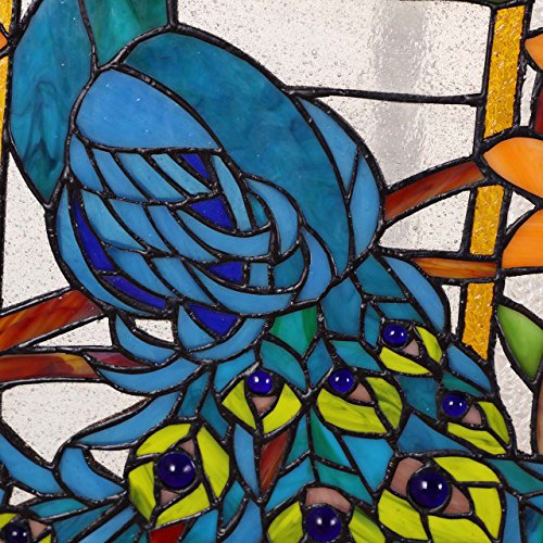 Stained Glass Peacock Window Panel Hanging - 15" W x 23" H