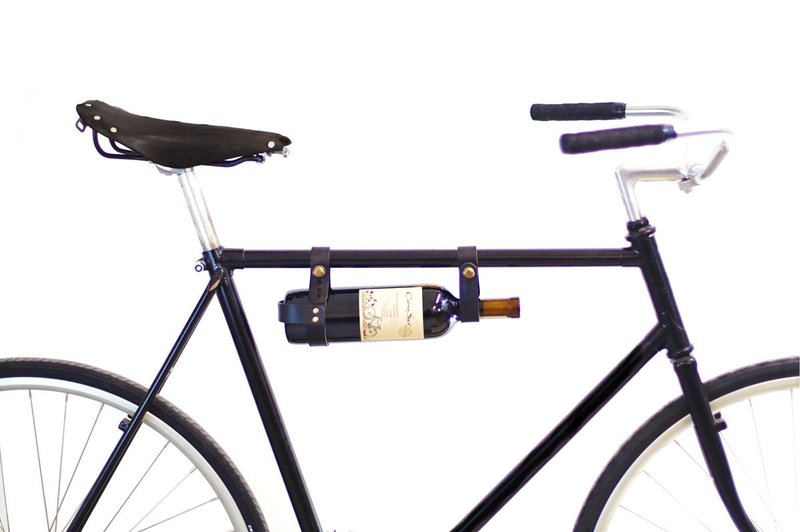 The Bicycle Wine Rack - Bike Bottle Holder and Carrier for Picnics - Handmade Leather Accessory (Black)