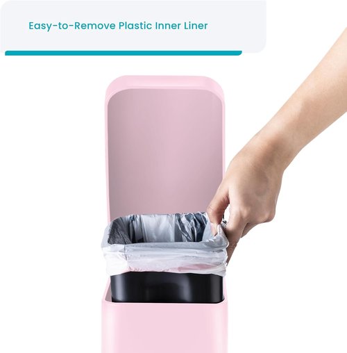 Home Zone Living 1.3 Gallon Stainless Steel Trash Can - Slim Design with Lid & Step Pedal | Matte Pink