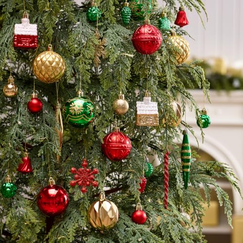 VeriNatural 96Pcs Shatterproof Christmas Ornaments Set – Multi-Color with Gold Hangers