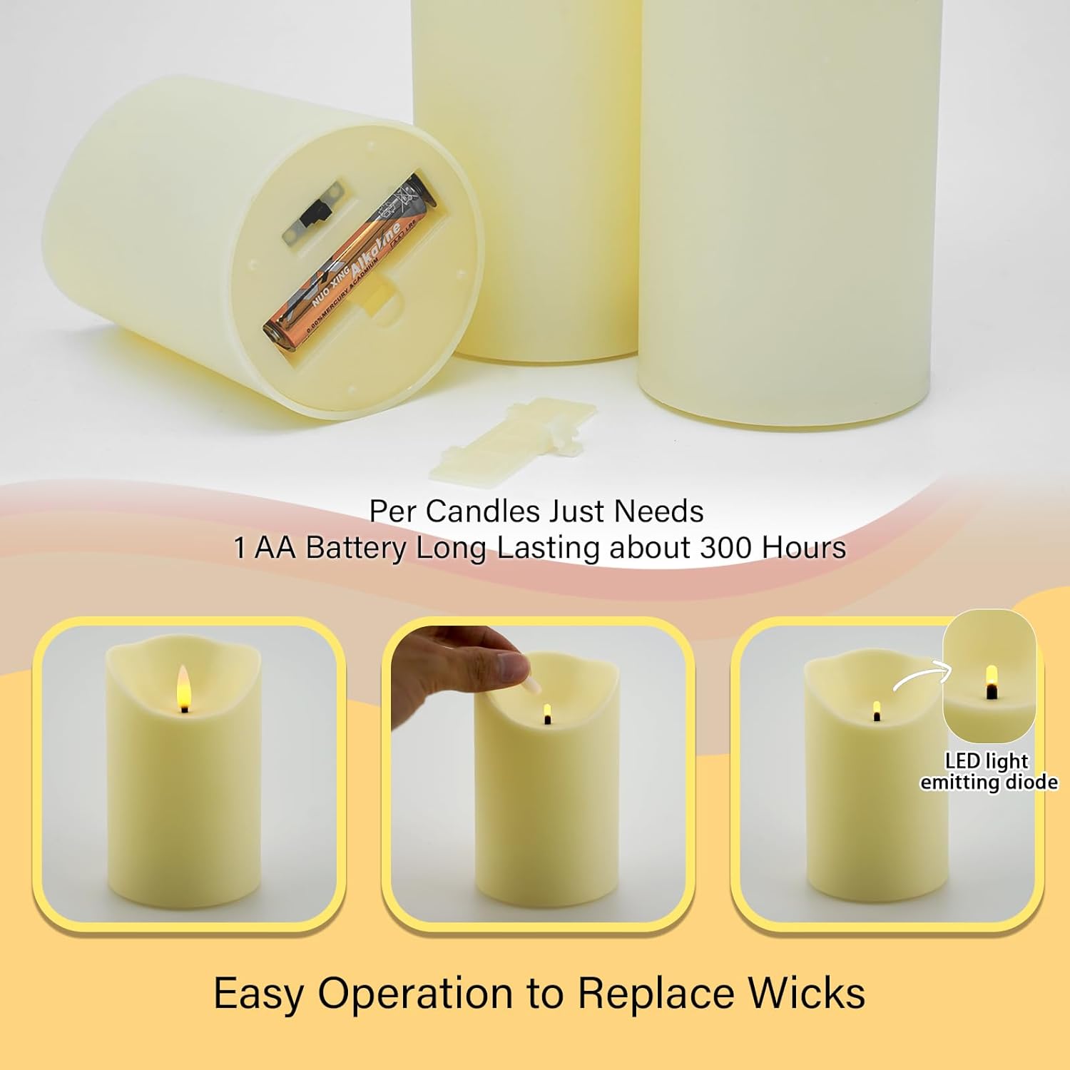 Nimiko Flameless Candles Set of 9 - Remote-Controlled LED Candles with Timer | Realistic Flickering Effect (Ivory)
