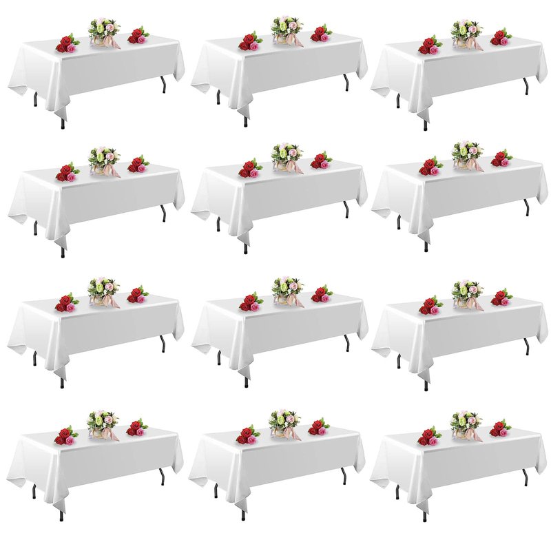 FINDYOU 12 Pack White Table Cloth Rectangle Table 60 x 102 Inch Tablecloths for 6 Foot Rectangle Tables. Stain and Winkle Resistant Polyester Washable White Cloths for Parties