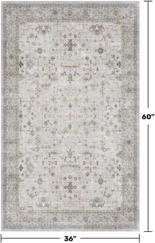 Boho Bathroom Rug by Light Grey | Large 3x5 Washable, Non-Slip Floral Design for Entryway, Kitchen, Bedroom