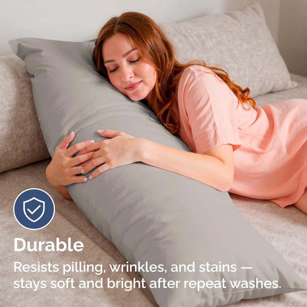 Skiennix Body Pillowcases Set of 4 | Soft, Breathable 20x54 Long Pillow Covers - Fade-Free & Machine Washable (Light Grey)
