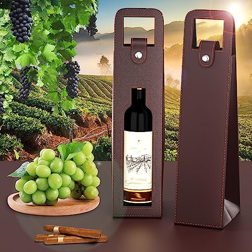 Brown Leather Single Bottle Wine Carrier Bag - Reusable Wine Tote