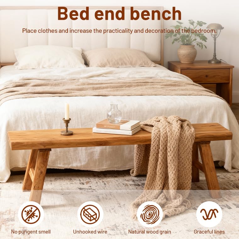 Rustic Solid Wood Entryway Bench, Narrow Farmhouse Hallway Bench 31.4 Inch