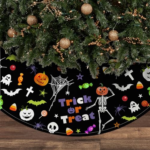 Halloween Ghost Pumpkin Skull Tree Skirt - 36 Inch Holiday Decor Mat