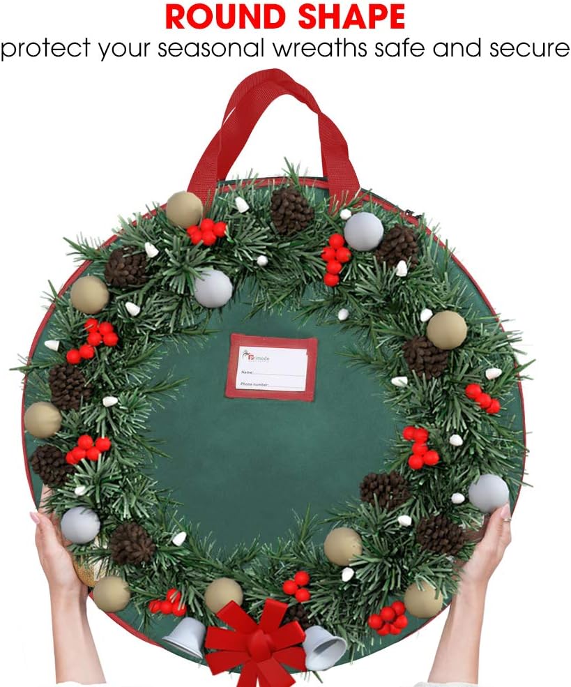Primode Christmas Wreath Storage Bag - 36" Durable Container for Holiday Wreaths | 2 Pack, Green