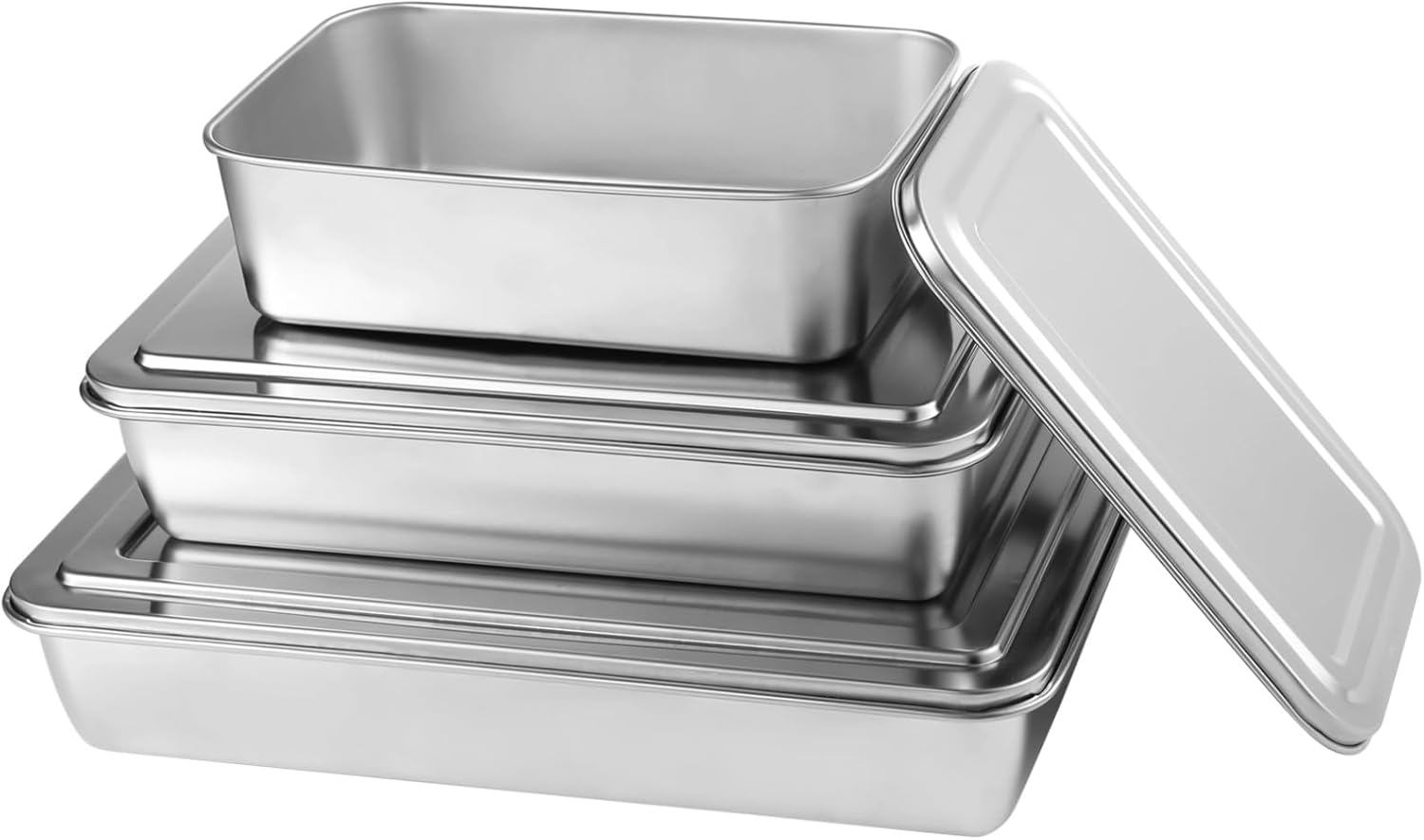 Skiennix Stainless Steel Cake Pan Set - 3 Pcs Non-Stick Baking Pans with Lids | 13/11/9 Inch Sizes
