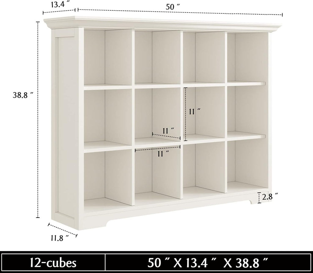 OSCHF Wooden Cube Bookcase - Modern 3-Tier Open Shelf Cabinet for Home & Office, Warm White