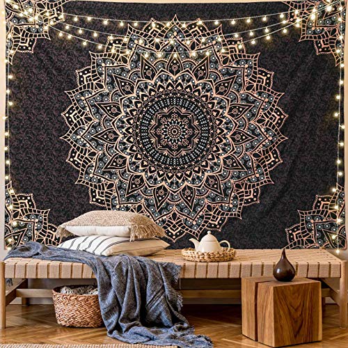 Black Mandala Tapestry Wall Hanging - Boho Psychedelic Room Decor