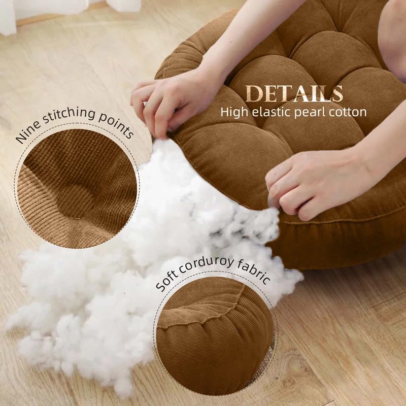 Set of 2 Round Tufted Corduroy Meditation Floor Cushions - 16.5-Inch Yellow