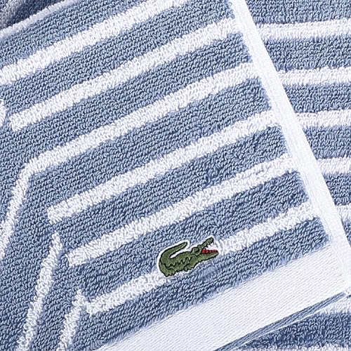 Lacoste Guethary Striped Cotton Bath Towel - Denim, 30x54 inches, Reversible Design