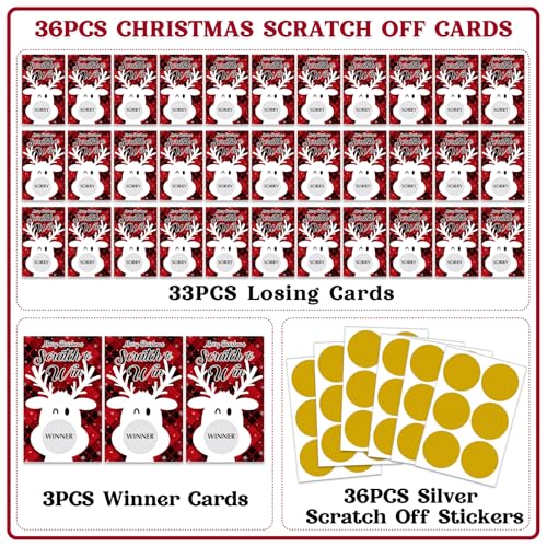 GMEMNOV Red Merry Christmas Scratch Off Game Cards - 36PCS Holiday Party Favors & Activities